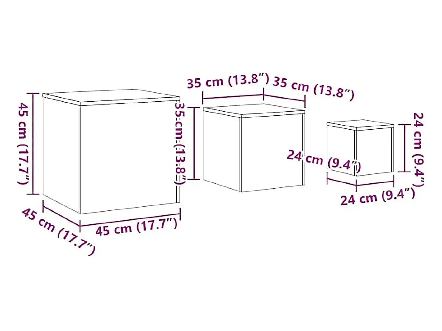 vidaxl Mesa De Apoio*Mesas de apoio 3 pcs derivados de madeira Preto