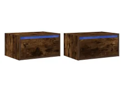 vidaxl Móvel De Tv*Mesas de cabeceira de parede com luzes LED 2pcs carvalho fumado Castanho