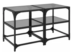 vidaxl Mesa De Centro*Mesas de centro c/ topo em vidro 2 pcs 40x40x45 cm aço Preto
