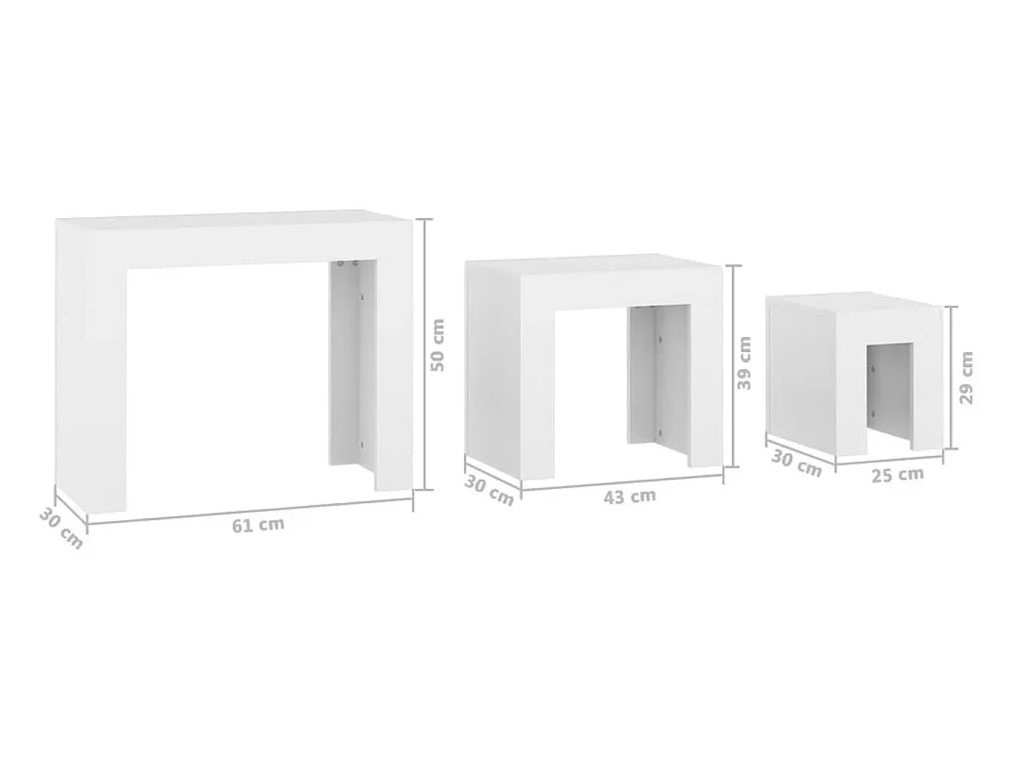 vidaxl Mesa De Centro*Mesas de centro de encastrar 3 pcs derivados de madeira Branco