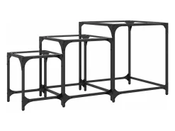 Best Mesas de centro encastrar 3 pcs c/ tampo vidro aço Mesa De Centro