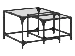 Hot Mesas de centro encastrar 2 pcs c/ tampo vidro aço PT378802 Mesa De Centro