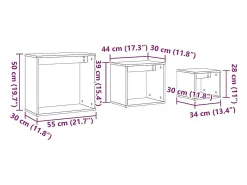 vidaxl Mesa De Centro*Mesas de encastrar 3 pcs derivados de madeira madeira velha Natural claro