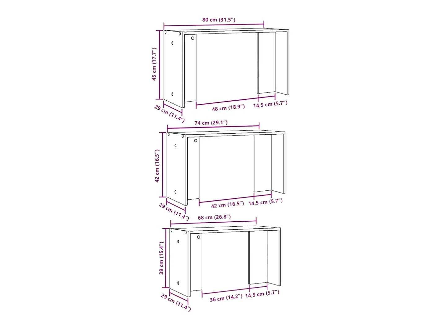 vidaxl Mesa De Centro*Mesas de encastrar 3 pcs derivados de madeira Preto