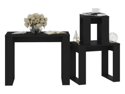 vidaxl Mesa De Centro*Mesas de encastrar 3 pcs madeira processada Preto
