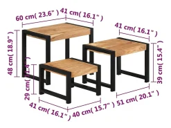 vidaxl Mesa De Centro*Mesas de encastrar 3 pcs madeira maciça Natural claro