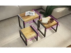 vidaxl Mesa De Centro*Mesas de encastrar 3 pcs madeira maciça Natural claro