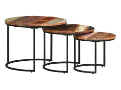 vidaxl Mesa De Centro*Mesas de encastrar 3 pcs madeira recuperada maciça Natural claro