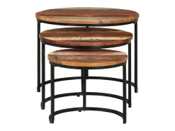 vidaxl Mesa De Centro*Mesas de encastrar 3 pcs madeira recuperada maciça Natural claro