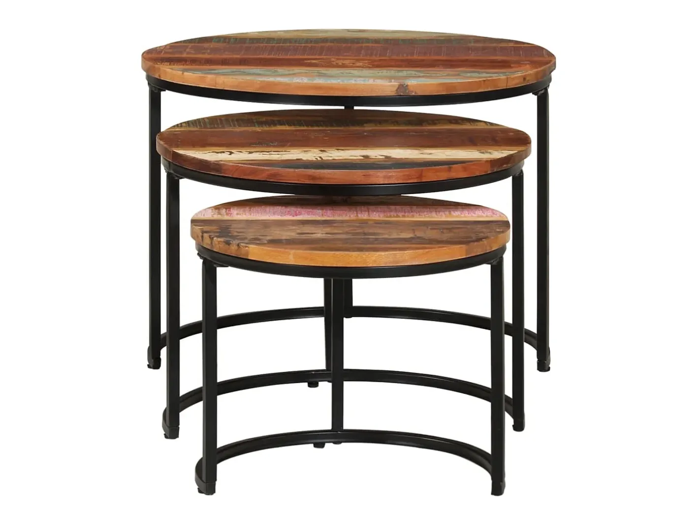 vidaxl Mesa De Centro*Mesas de encastrar 3 pcs madeira recuperada maciça Natural claro