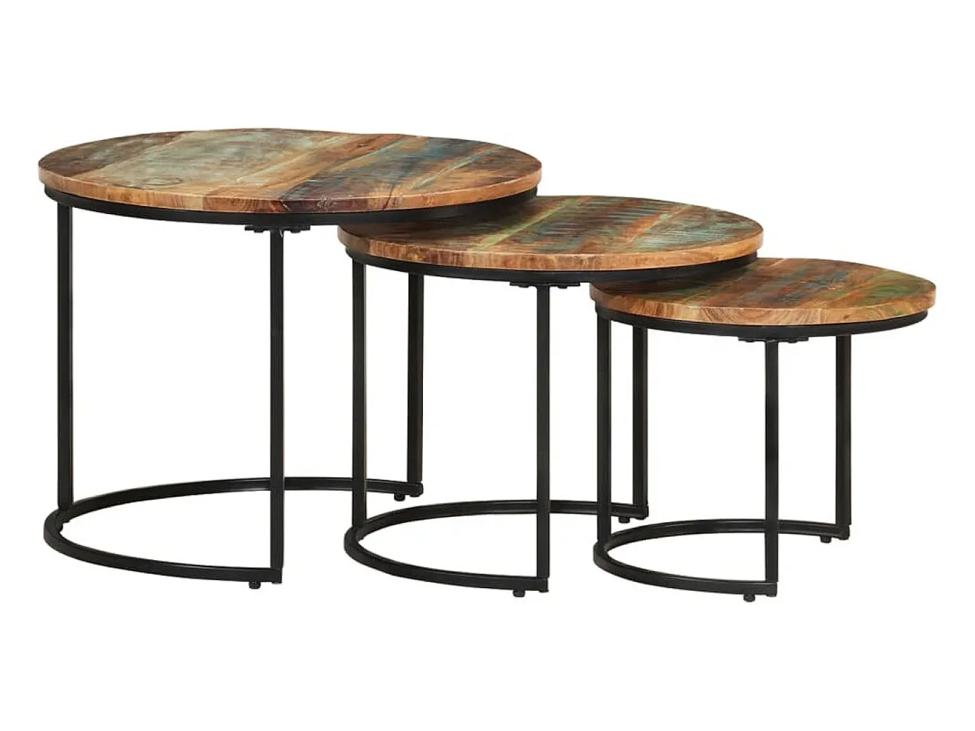 vidaxl Mesa De Centro*Mesas de encastrar 3 pcs madeira recuperada maciça Natural claro