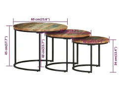 vidaxl Mesa De Centro*Mesas de encastrar 3 pcs madeira recuperada maciça Natural claro