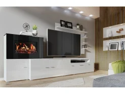 Sale Mobiliário com lareira eléctrica com 5 níveis de chama, Mate e Brilhante, 290x45x170cm Móvel De Tv