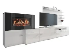 Sale Mobiliário com lareira eléctrica com 5 níveis de chama, Mate e Brilhante, 290x45x170cm Móvel De Tv