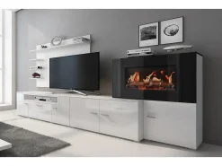 Sale Mobiliário com lareira eléctrica com 5 níveis de chama, Mate e Brilhante, 290x45x170cm Móvel De Tv