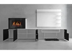 Sale Mobiliário com lareira eléctrica com 5 níveis de chama, Mate e Brilhante, 290x45x170cm Móvel De Tv