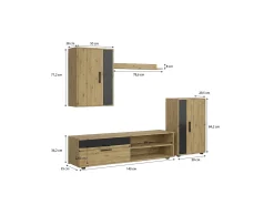 duehome Móvel De Tv*Mobiliário modular de sala de estar Lunet em aplino preto 190 cm Cinzento