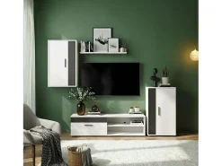 duehome Móvel De Tv*Mobiliário modular para sala de estar Lunet em branco artik preto 190 cm Cinzento