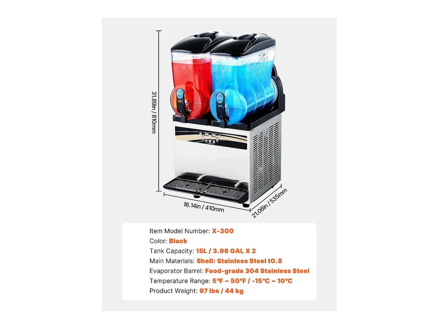 Máquina de Granito SucceBuy, 2 Reservatórios de 15 L, Aço Inoxidável, Distribuidor de Bebidas Geladas, para Casa, Restaurantes, Cafés, Bares^ Hot