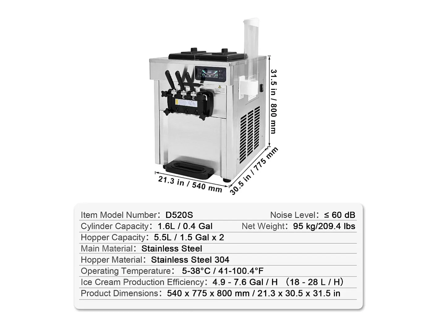 Discount Máquina de Sorvete SucceBuy, Aparelho de Gelo Italiano 3 Sabores 18-28 L/h, para Qualquer Aventura de Campismo Acessório Vinho E Bar