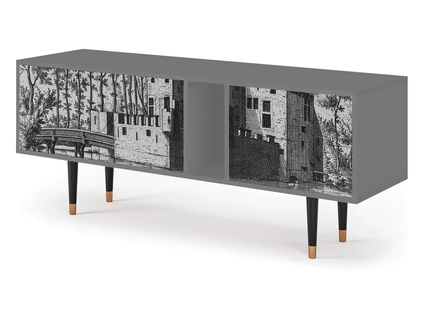 Móvel De Tv*Mueble de TV - 170х69х48 cm - T1 - Castle with Bridge, Cinza Cinzento