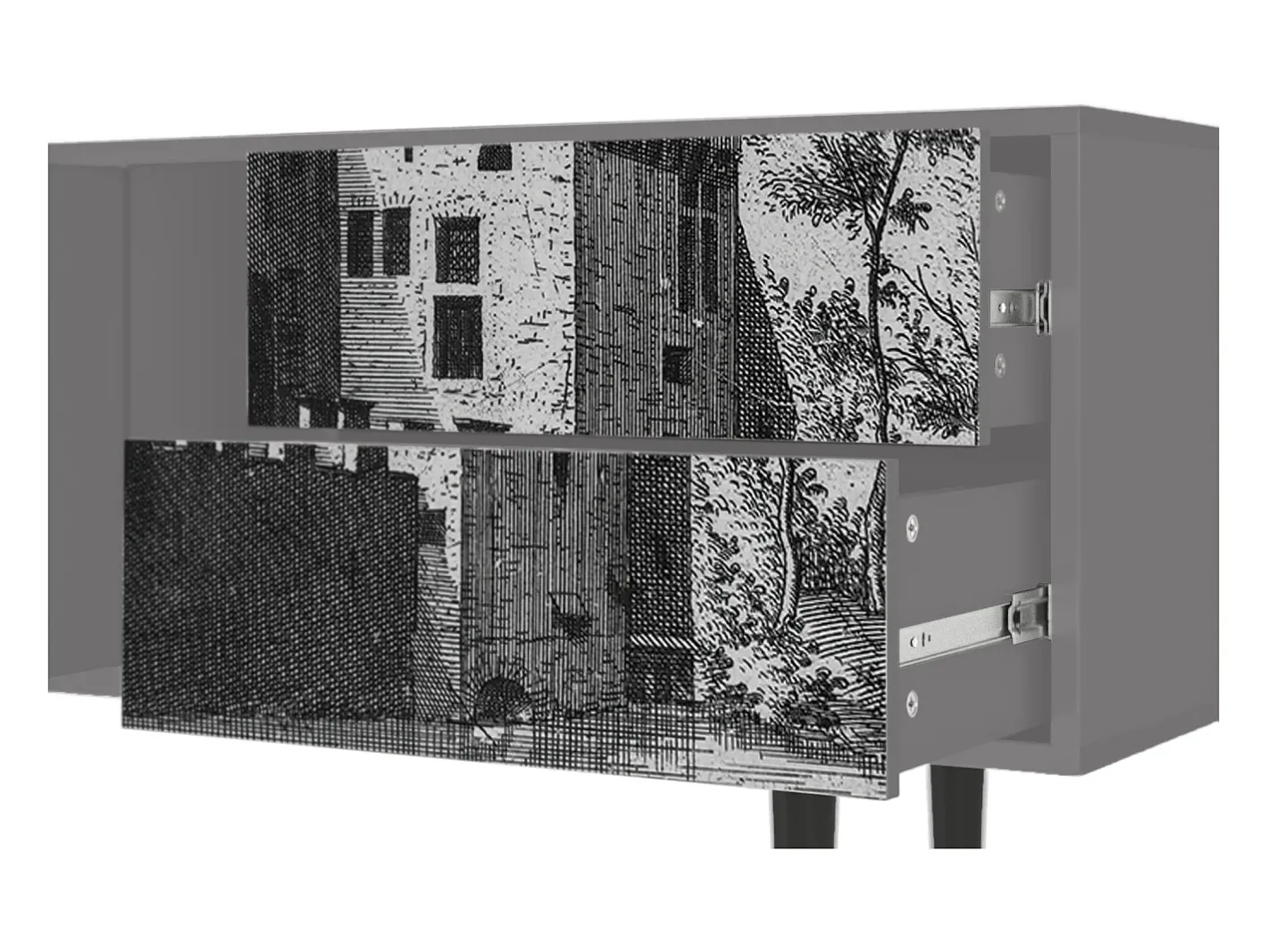 Móvel De Tv*Mueble de TV - 170х69х48 cm - T1 - Castle with Bridge, Cinza Cinzento