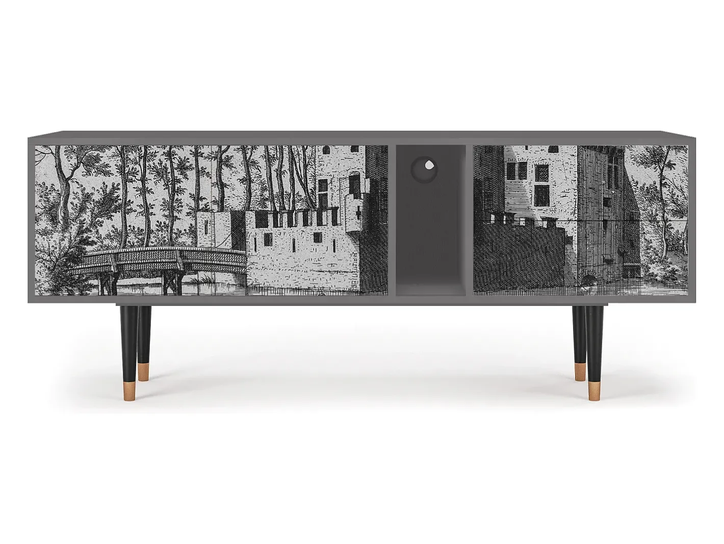 Móvel De Tv*Mueble de TV - 170х69х48 cm - T1 - Castle with Bridge, Cinza Cinzento