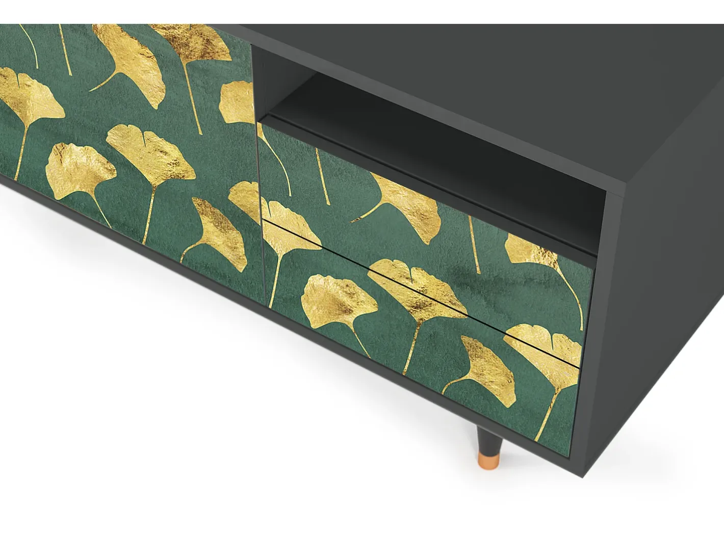 Best Mueble de TV - 125х56х41 cm - T7 - Gingko leaves, Antracite Móvel De Tv