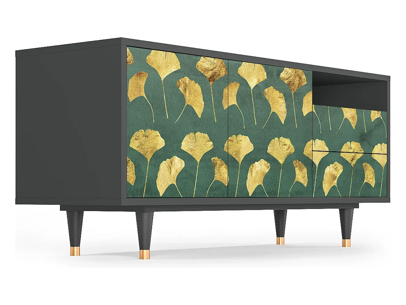 Best Mueble de TV - 125х56х41 cm - T7 - Gingko leaves, Antracite Móvel De Tv