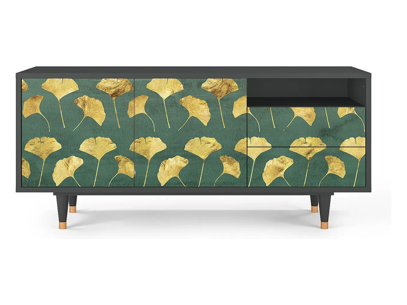 Best Mueble de TV - 125х56х41 cm - T7 - Gingko leaves, Antracite Móvel De Tv