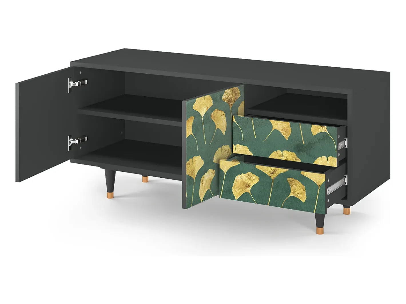 Best Mueble de TV - 125х56х41 cm - T7 - Gingko leaves, Antracite Móvel De Tv