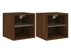 vidaxl Móvel De Tv*Móveis de parede para TV com luzes LED 2 pcs carvalho castanho Natural escuro