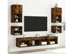 vidaxl Móvel De Tv*Móveis de parede para TV com luzes LED 2 pcs carvalho fumado Natural escuro