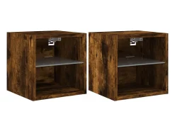 vidaxl Móvel De Tv*Móveis de parede para TV com luzes LED 2 pcs carvalho fumado Natural escuro