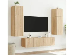 vidaxl Móvel De Tv*Móveis de parede para TV com luzes LED 2 pcs carvalho sonoma Castanho