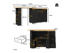 Clearance Móvel de bar extensível - pivotante - 228x39x104cm - con 2 portas e 3 gavetas - con prateleiras laterais - Móvel De Bar