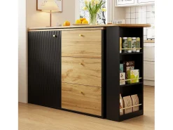 Clearance Móvel de bar giratório 360° e retrátil - com 3 gavetas e 1 porta - prateleiras abertas - + natural Móvel De Bar