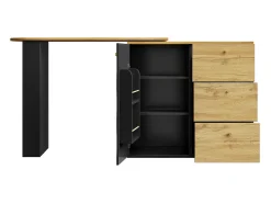 Clearance Móvel de bar giratório 360° e retrátil - com 3 gavetas e 1 porta - prateleiras abertas - + natural Móvel De Bar