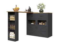 Clearance Móvel de bar giratório 360° e retrátil - com 1 gaveta e 2 portas - prateleiras abertas - + natural Móvel De Bar