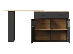 Clearance Móvel de bar giratório 360° e retrátil - com 1 gaveta e 2 portas - prateleiras abertas - + natural Móvel De Bar