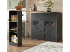 Clearance Móvel de bar giratório 360° e retrátil - com 1 gaveta e 2 portas - prateleiras abertas - + natural Móvel De Bar