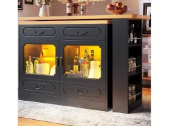 New Móvel de bar moderno rotativo 360° - com LED - 203x39x93 cm - 4 gavetas e 2 portas - com prateleiras laterais - Móvel De Bar