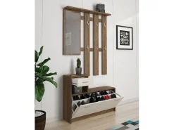 Clearance Móvel de entrada Dbiagin, Entrada moderna com espelho, Armário com sapateira, Armário multifuncional, 100x25h180 cm, Branco e Carvalho Móvel De Entrada