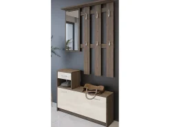 Clearance Móvel de entrada Dbiagin, Entrada moderna com espelho, Armário com sapateira, Armário multifuncional, 100x25h180 cm, Branco e Carvalho Móvel De Entrada