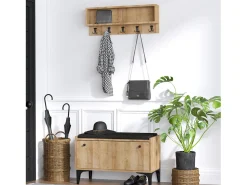 Concept-Usine Móvel De Entrada*Móvel de entrada em madeira LUANA com banco, móvel para sapatos e cabideiro de parede Natural claro