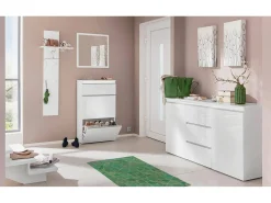 Dmora Cabide De Pé*Móvel de entrada Omer, Entrada multifuncional moderna, Armário multiuso para hall de entrada, 100% Fabricado na Itália, 50x27h140 cm, brilhante Branco