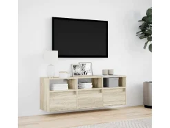vidaxl Móvel De Tv*Móvel de parede p/ TV c/ luzes LED 130x31x45 cm carvalho sonoma Castanho