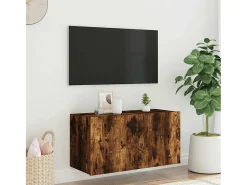 vidaxl Móvel De Tv*Móvel de parede p/ TV c/ luzes LED 80x35x41 cm carvalho fumado Castanho