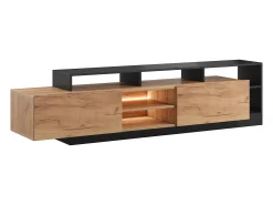 Best Móvel de TV 2 portas e 6 nichos com LEDs natural claro e antracite - IDESIA Móvel De Tv