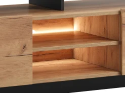 Best Móvel de TV 2 portas e 6 nichos com LEDs natural claro e antracite - IDESIA Móvel De Tv
